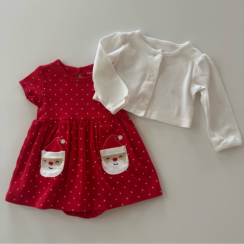 Carter's 6 Months Baby Girl Santa Red Dress Cardigan Set Holiday Christmas